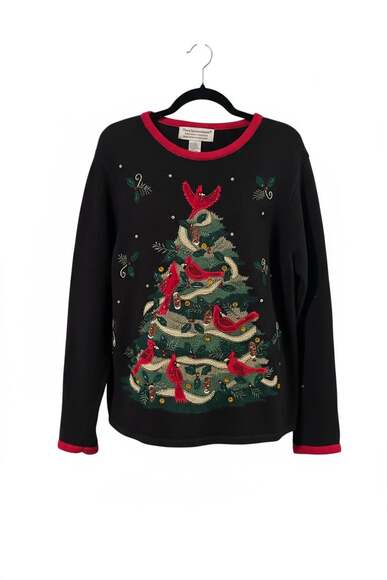 Vintage Tiara International Christmas Sweater Tree with Cardinals Size L - Picture 1 of 9